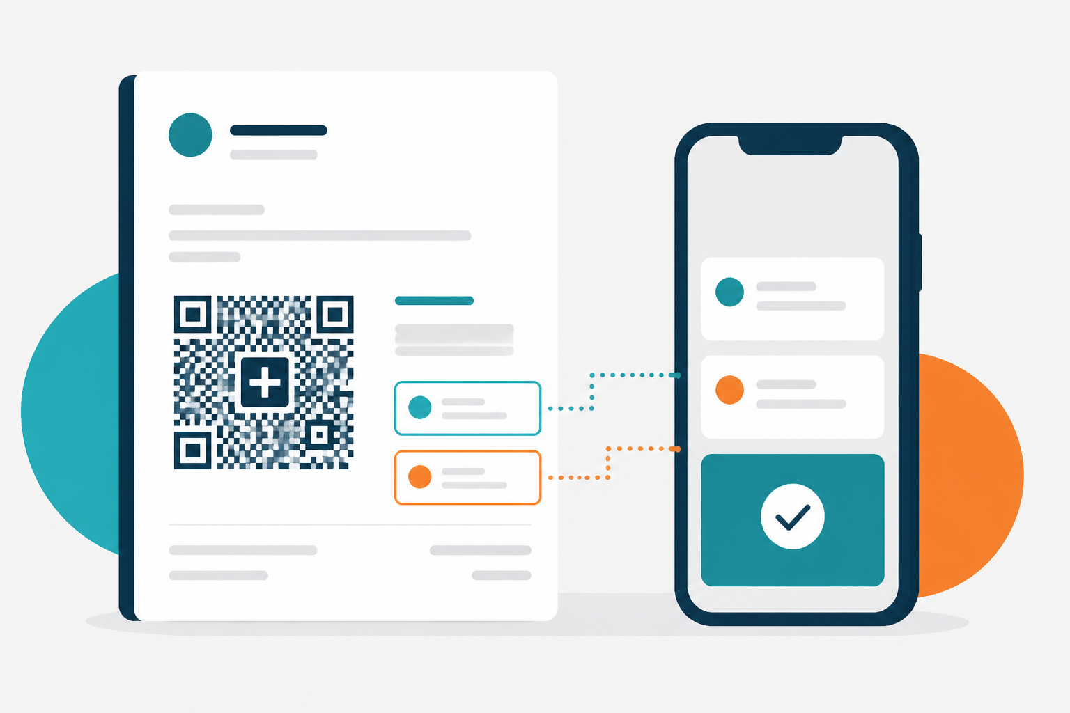 Abstrakte, geometrische Formen in Blau und Grau, die einen einfachen QR-Code mit einem stilisierten Geldschein darstellen. Minimalistisches Design.